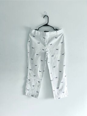 Talbots Ivory Cropped Straight Leg Chino Trousers with Blue Dog Embroidery
